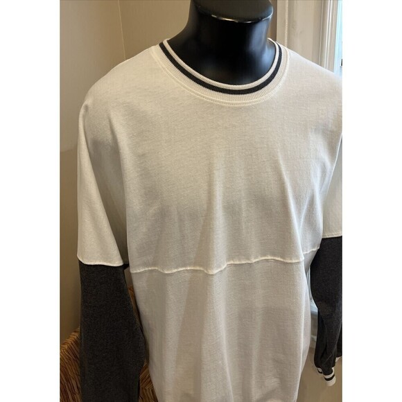 Spirit Jersey Unisex LARGE Stripe Sweatshirt White/Gray Oversize Pullover NWOT - Picture 3 of 11